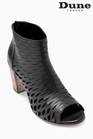 Black Dune Leather Open Toe Ankle Boot